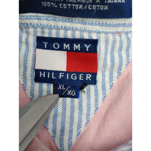 Vtg Tommy Hilfiger Youth XL Long Sleeve Colorblock Shirt Crest Logo - Picture 10 of 10